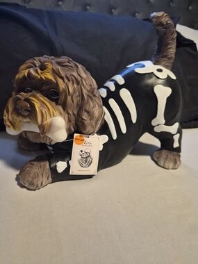 Brown Dog Skeleton LED Halloween Figurine